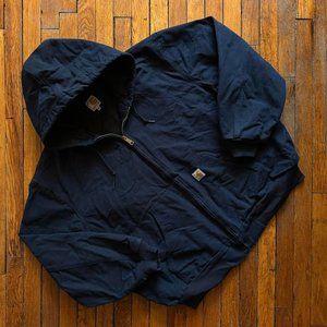 Vintage 90s Carhartt Made in USA Men Navy Blue Canvass‎ Workwear Hooded Jacket